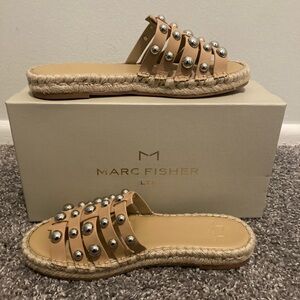 ⚫️Marc Fisher LTD Womens Tamie Leather Sandals Beige 6.5 Medium